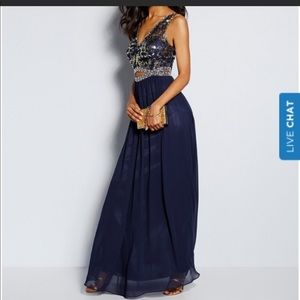 Navy and gold prom dress